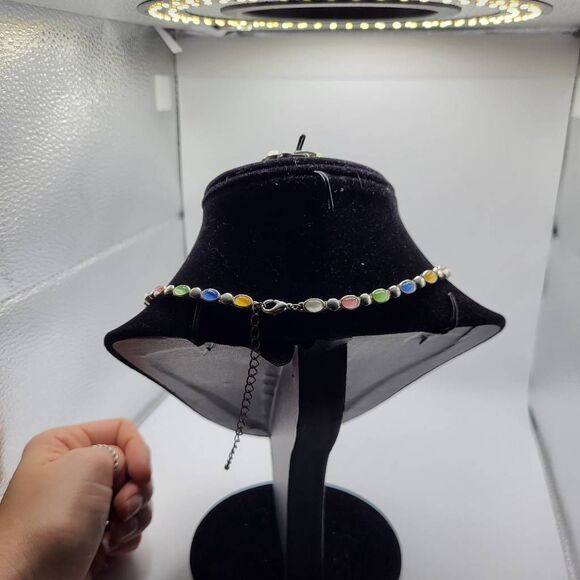 Beautiful Silver and Pastel Tiger's Eye Bracelet & Necklace Set - signed - Picture 5 of 8